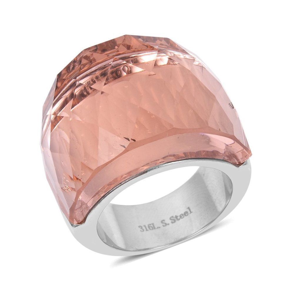 Simulated Rose Quartz Stainless Steel Ring